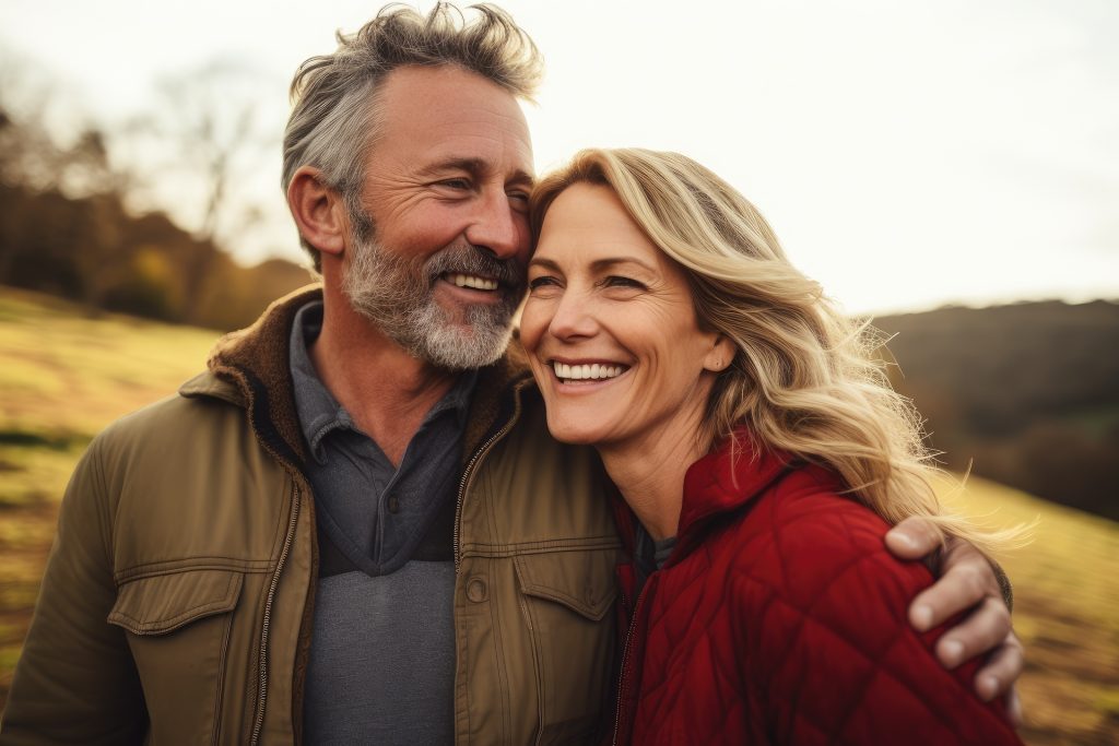 A couple embracing outdoors -- the renewed vitality regenerative medicine patients experience.